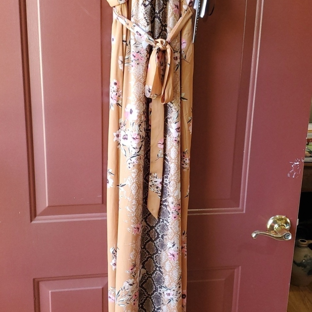 Luxology snakeskin & tan floral print dress tan Sleeveless SZ Med. NWT - Picture 2 of 13